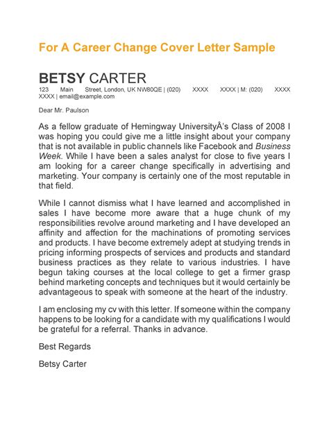 Career Change Cover Letter
